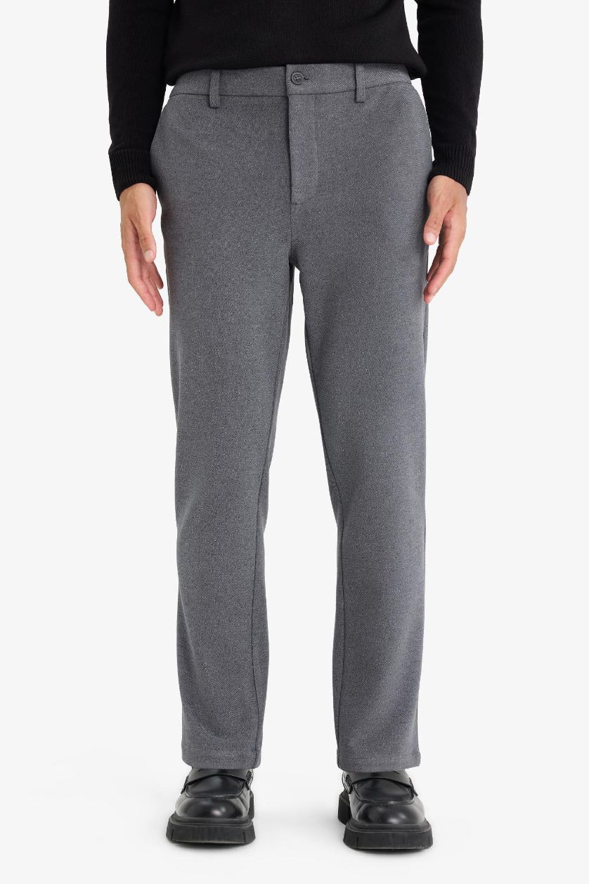 Erkek Antrasit Melanj Tailored Regular Fit Düz Paça Pantolon