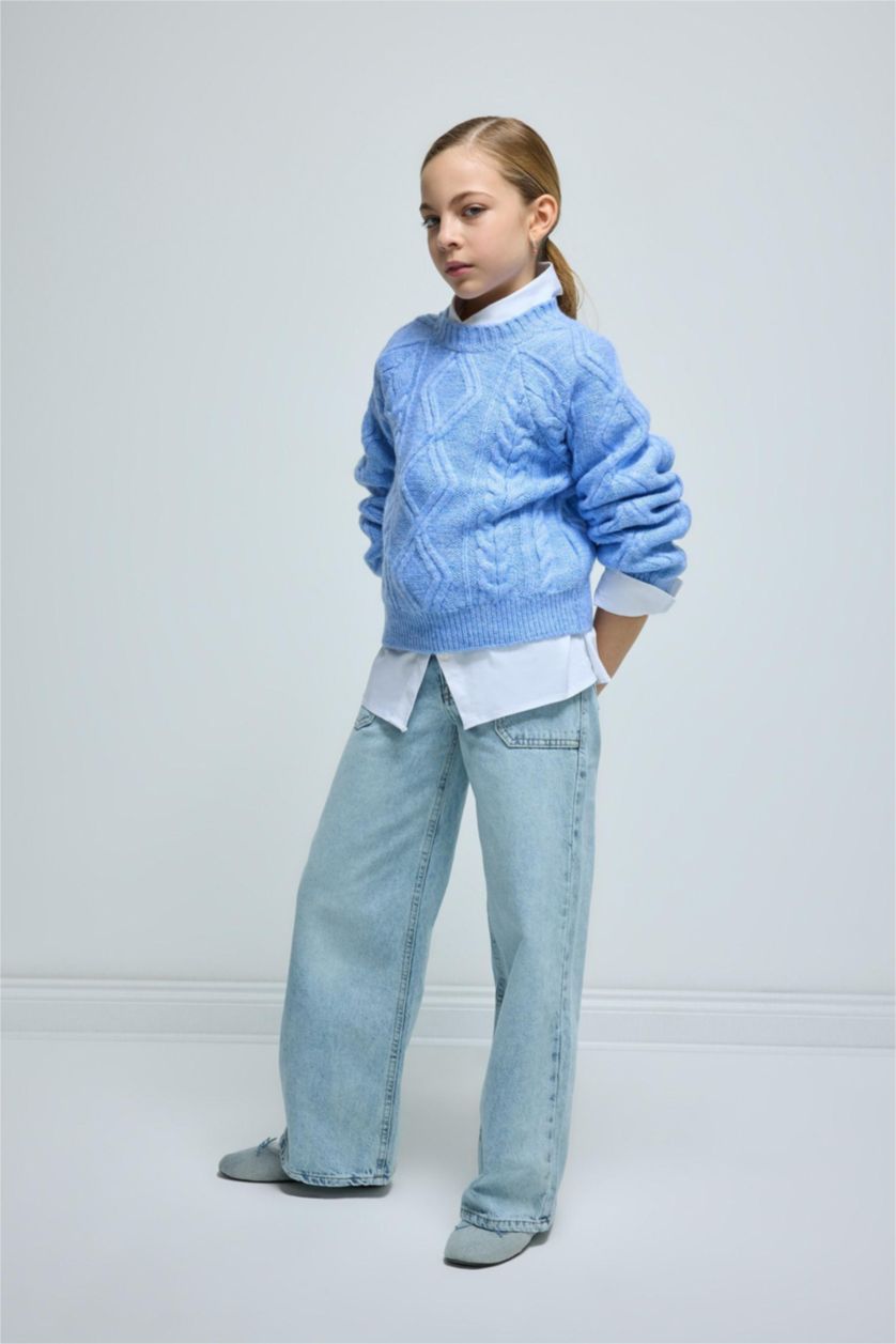 GIRLS & TEENS Light Blue Girl Wide Leg Pocketed Trousers