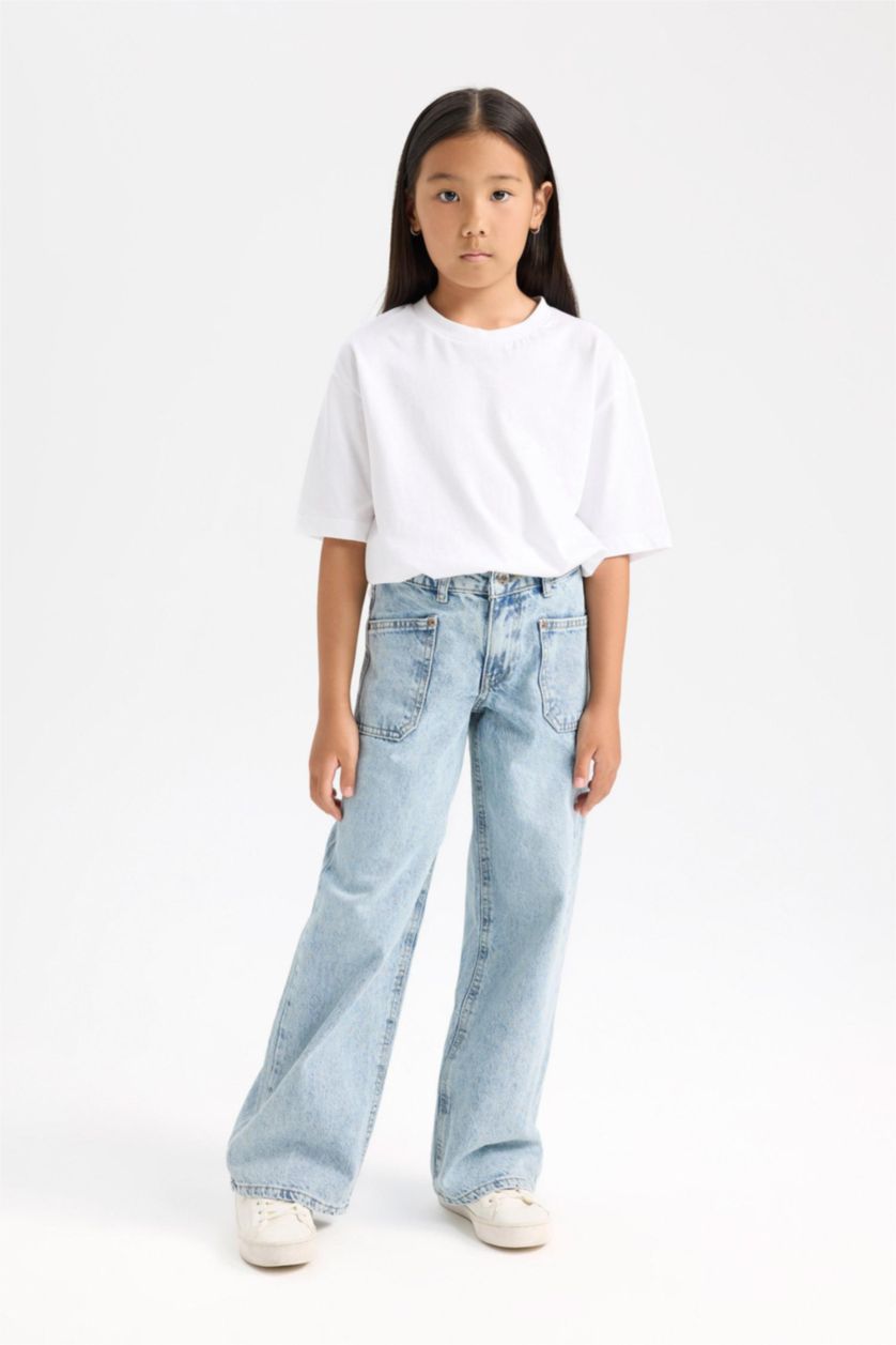 GIRLS & TEENS Light Blue Girl Wide Leg Pocketed Trousers