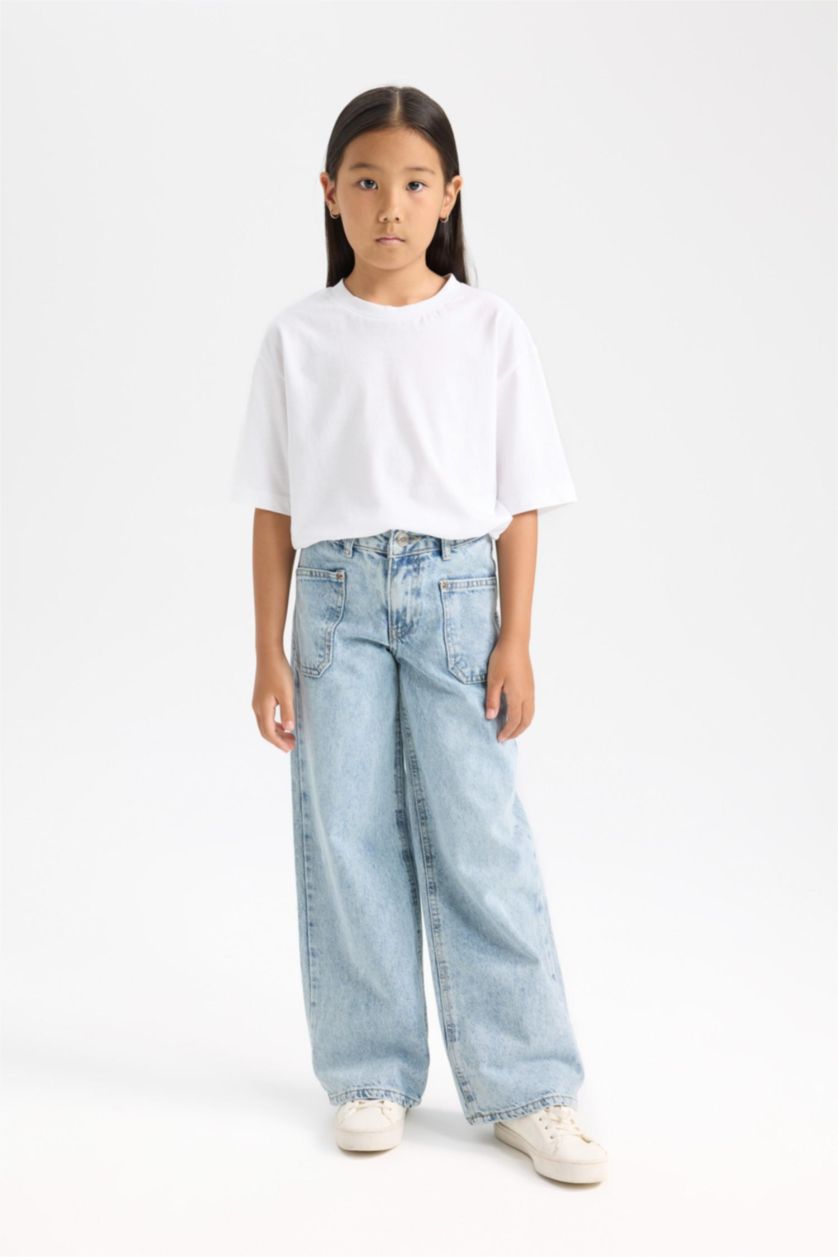 GIRLS & TEENS Light Blue Girl Wide Leg Pocketed Trousers