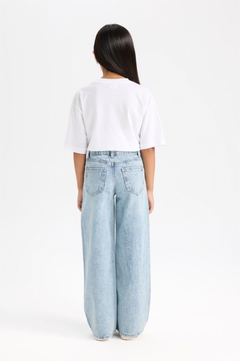 GIRLS & TEENS Light Blue Girl Wide Leg Pocketed Trousers