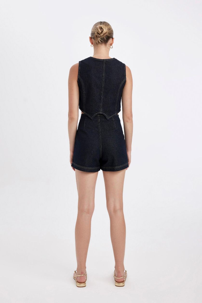 نساء أزرق غامق شورت تنورة من جينز بخصر عالي و جيب