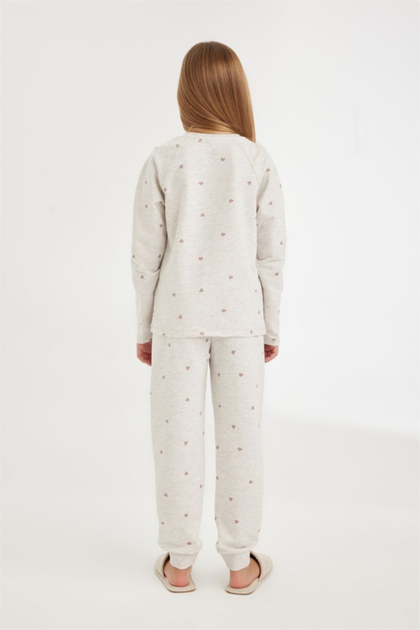 Kız Çocuk - Genç Kız Taş Kız Çocuk Pijama Takımı Kalp Baskılı Uzun Kollu Üst Uzun Alt