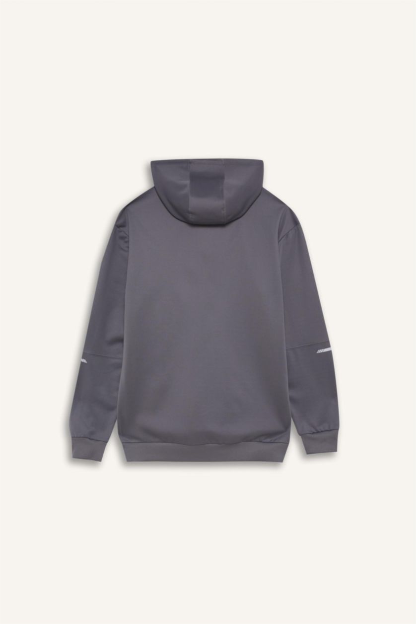 Erkek Gri Standart Fit Kapüşonlu Basic Düz Sporcu Sweatshirt