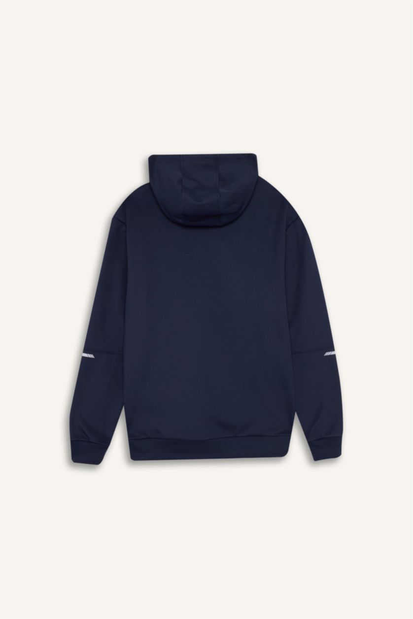 Erkek Lacivert Standart Fit Kapüşonlu Basic Düz Sporcu Sweatshirt