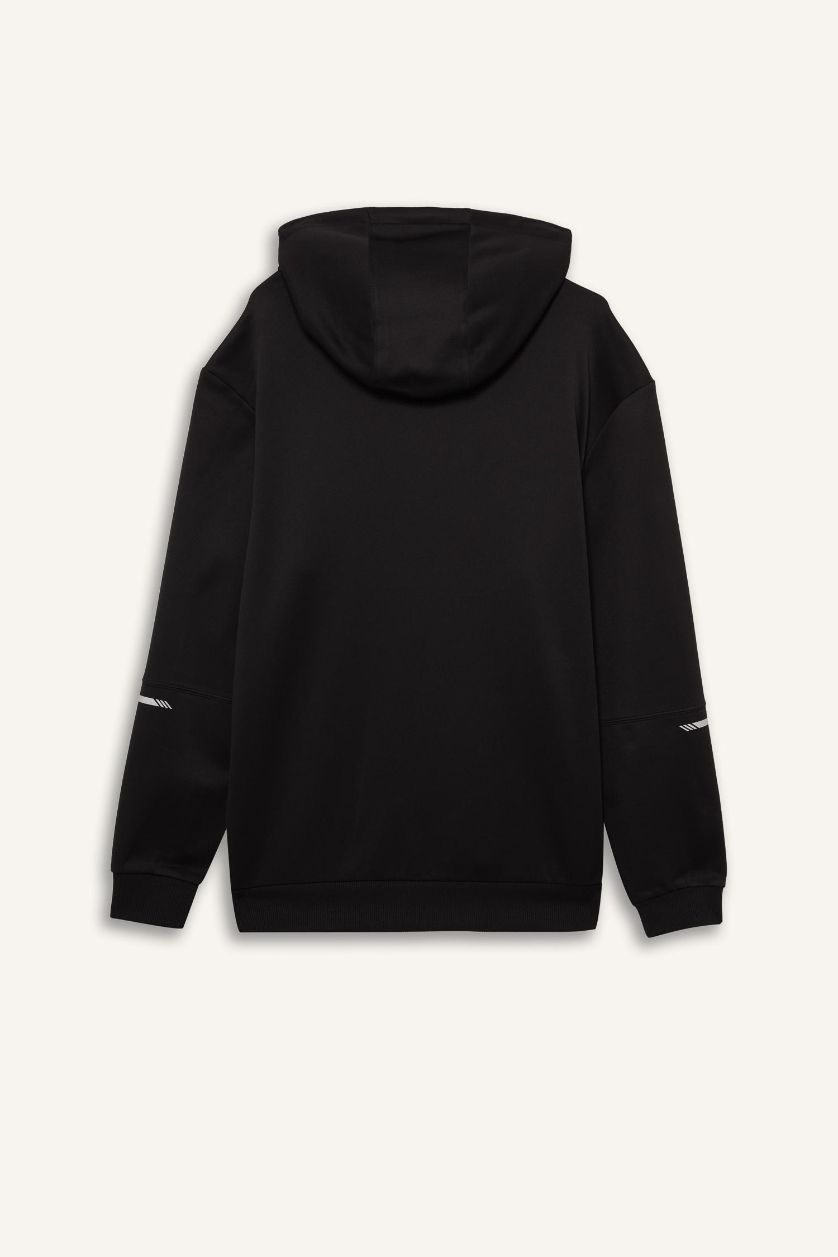 Erkek Siyah Standart Fit Kapüşonlu Sporcu Sweatshirt