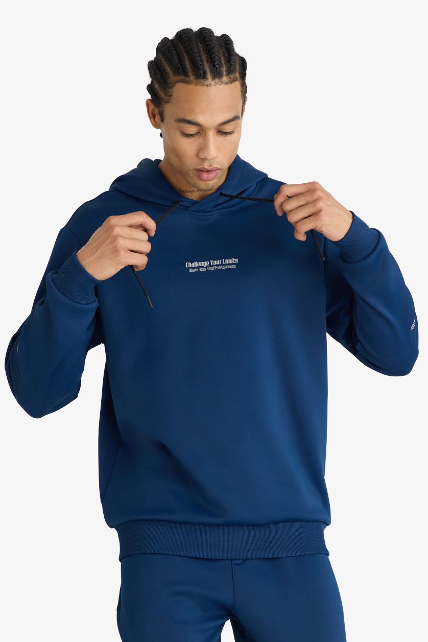Erkek Lacivert Standart Fit Kapüşonlu Sporcu Sweatshirt