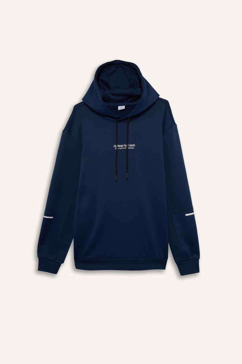Erkek Lacivert Standart Fit Kapüşonlu Sporcu Sweatshirt