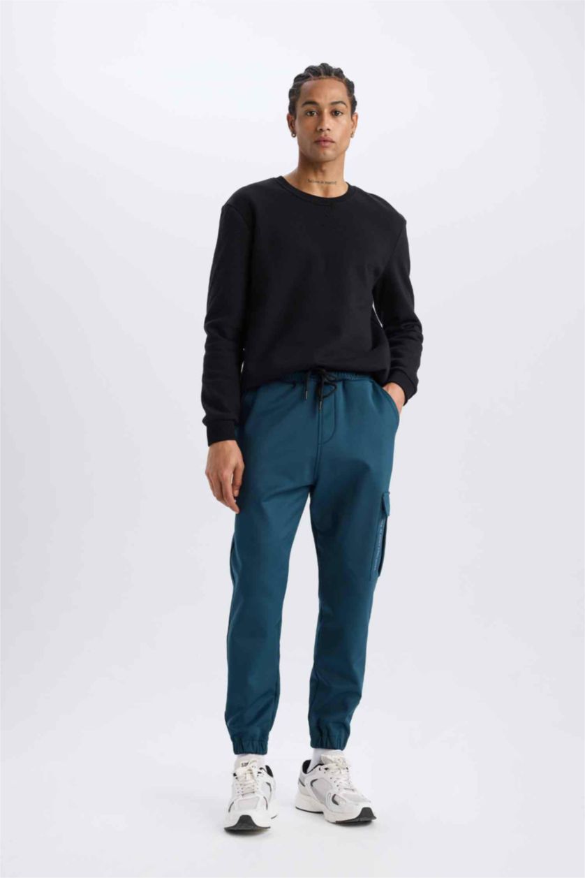 Erkek Petrol Sporcu Jogger Eşofman Altı Standart Fit Üç Cepli Beli Bağcıklı Lastikli Paça