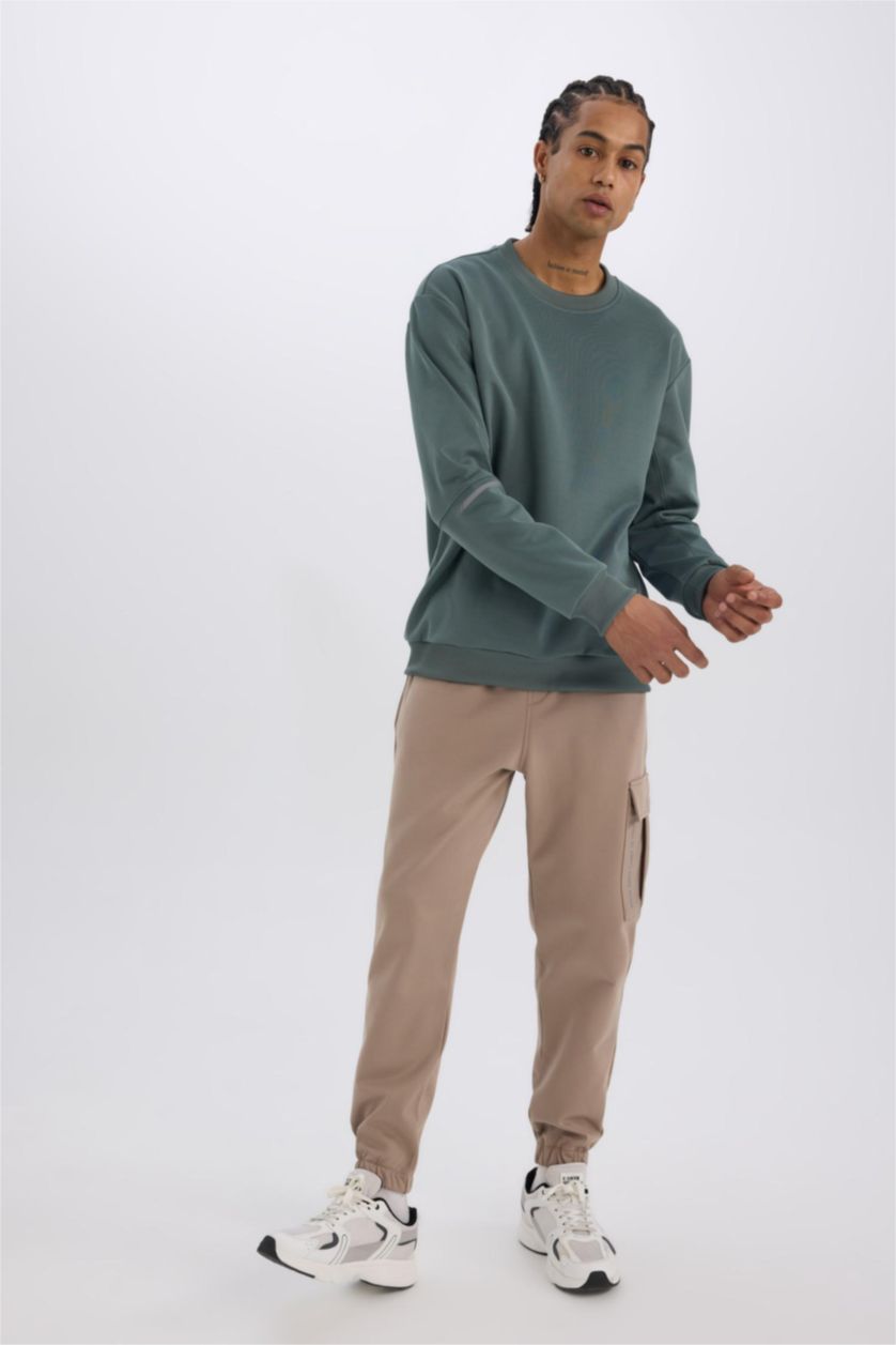 Erkek Vizon Sporcu Jogger Eşofman Altı Standart Fit Üç Cepli Beli Bağcıklı Lastikli Paça