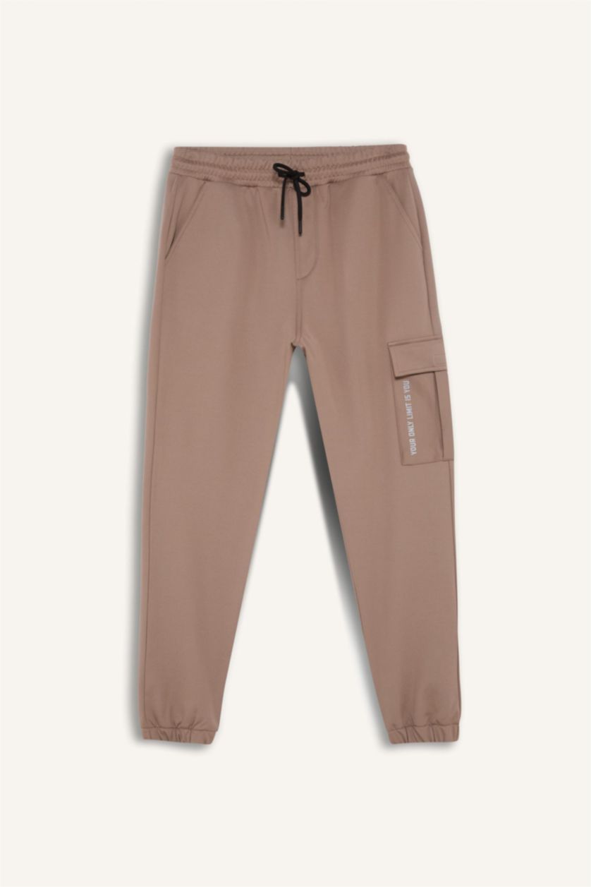 Erkek Vizon Sporcu Jogger Eşofman Altı Standart Fit Üç Cepli Beli Bağcıklı Lastikli Paça