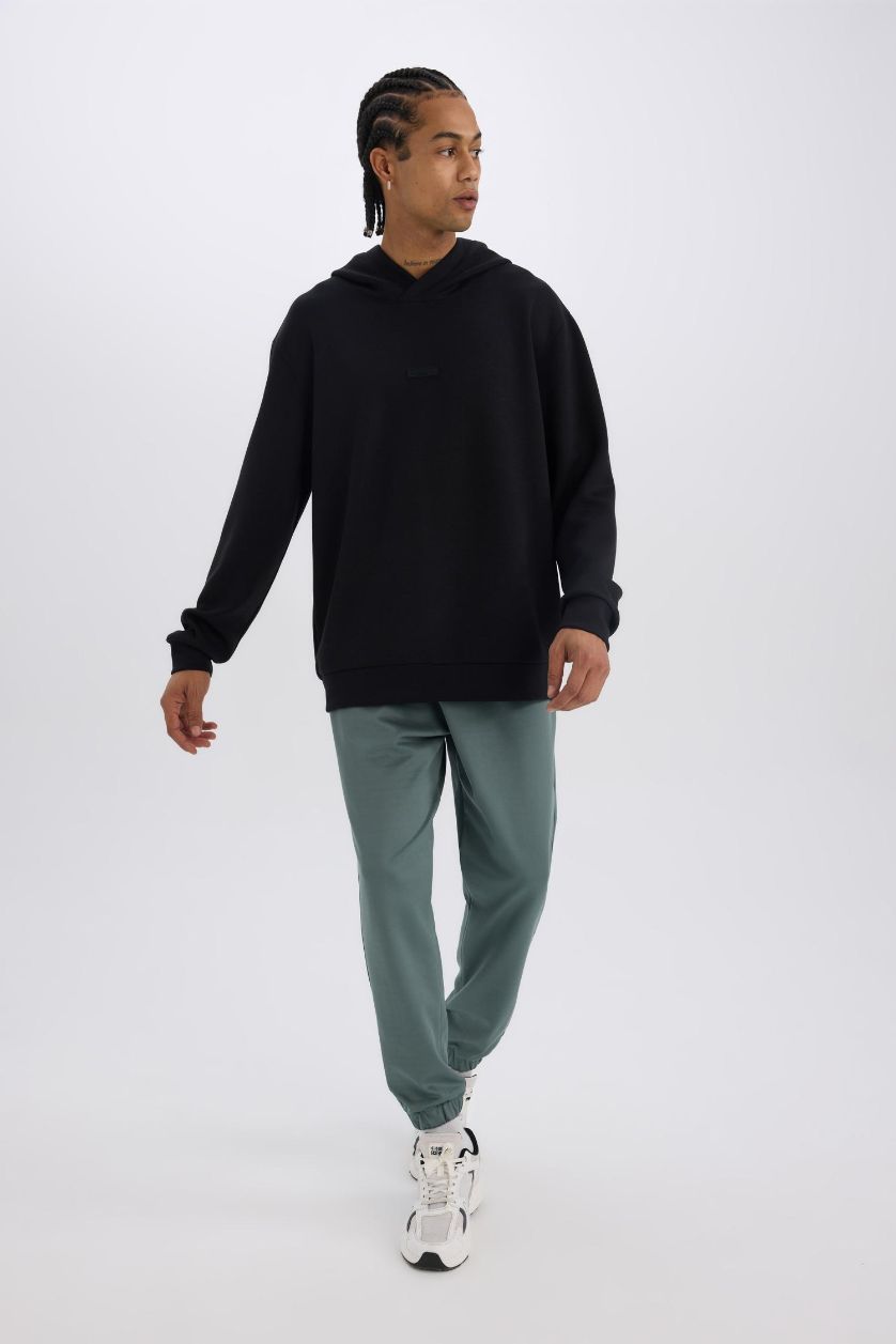 Erkek Yeşil Sporcu Jogger Eşofman Altı Standart Fit Basic Düz Cepli Beli Paçası Lastikli