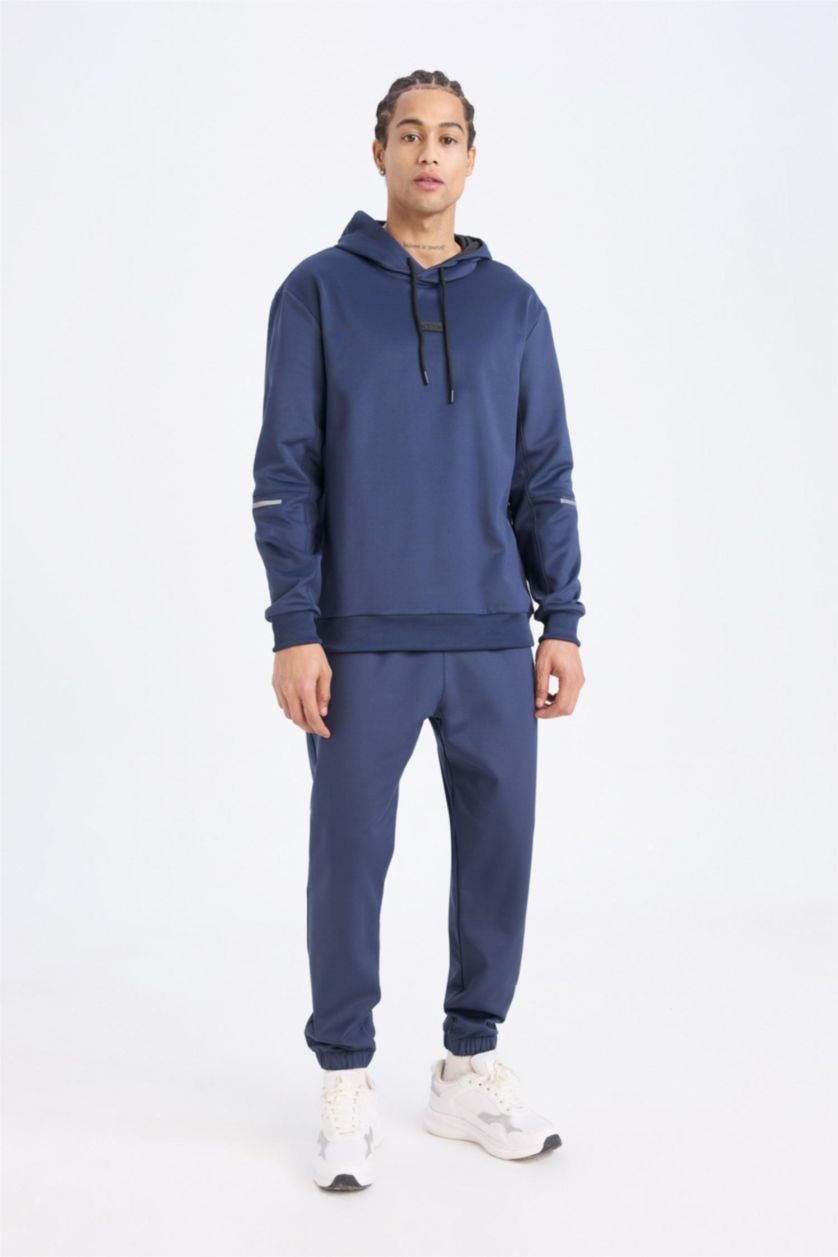 Erkek Lacivert Sporcu Jogger Eşofman Altı Standart Fit Basic Düz Cepli Beli Paçası Lastikli