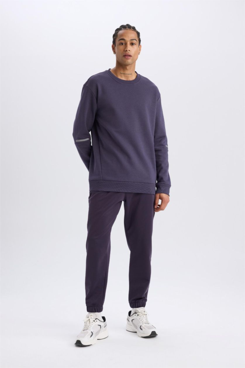 Erkek Koyu Mor Sporcu Jogger Eşofman Altı Standart Fit Basic Düz Cepli Beli Paçası Lastikli