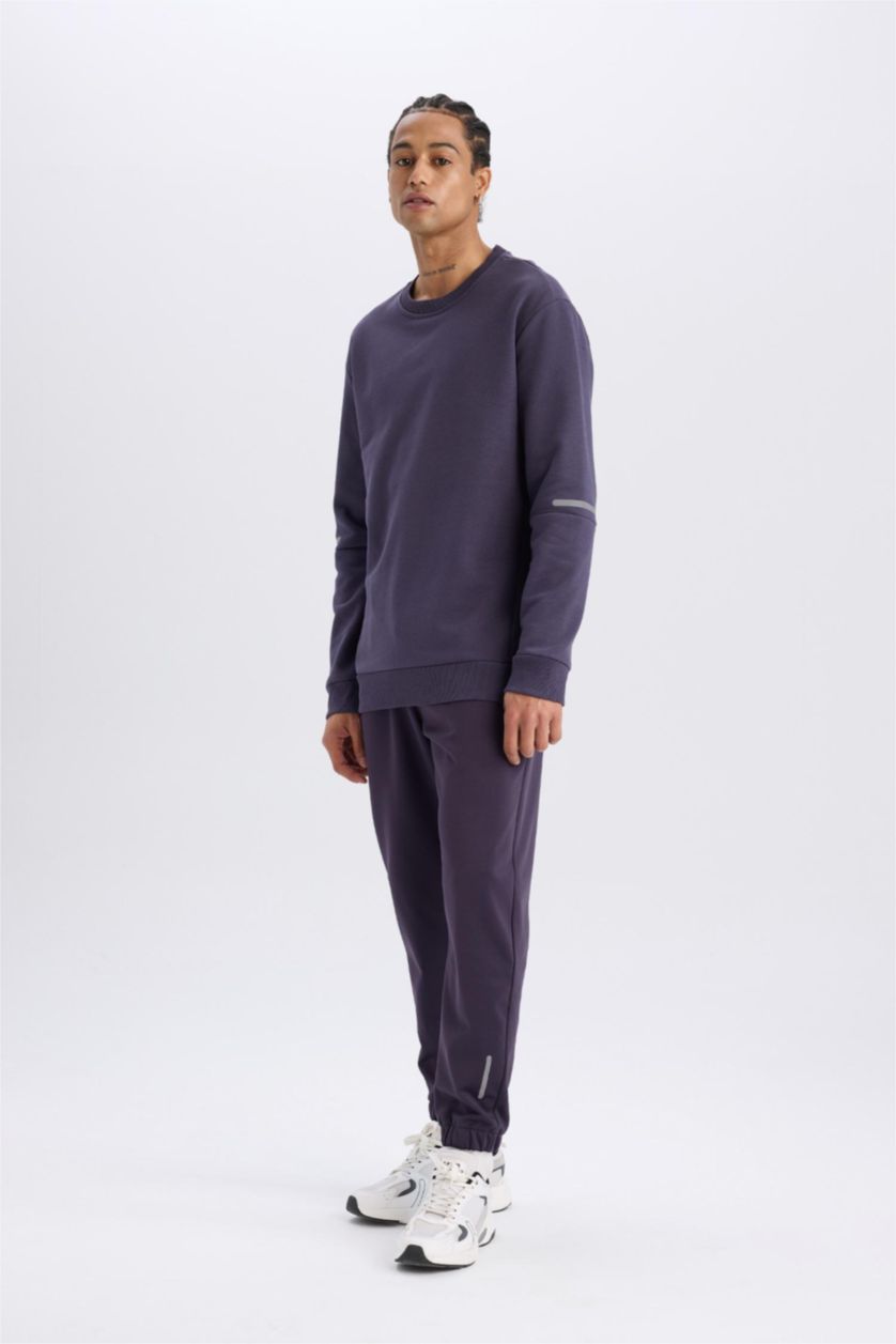 Erkek Koyu Mor Sporcu Jogger Eşofman Altı Standart Fit Basic Düz Cepli Beli Paçası Lastikli