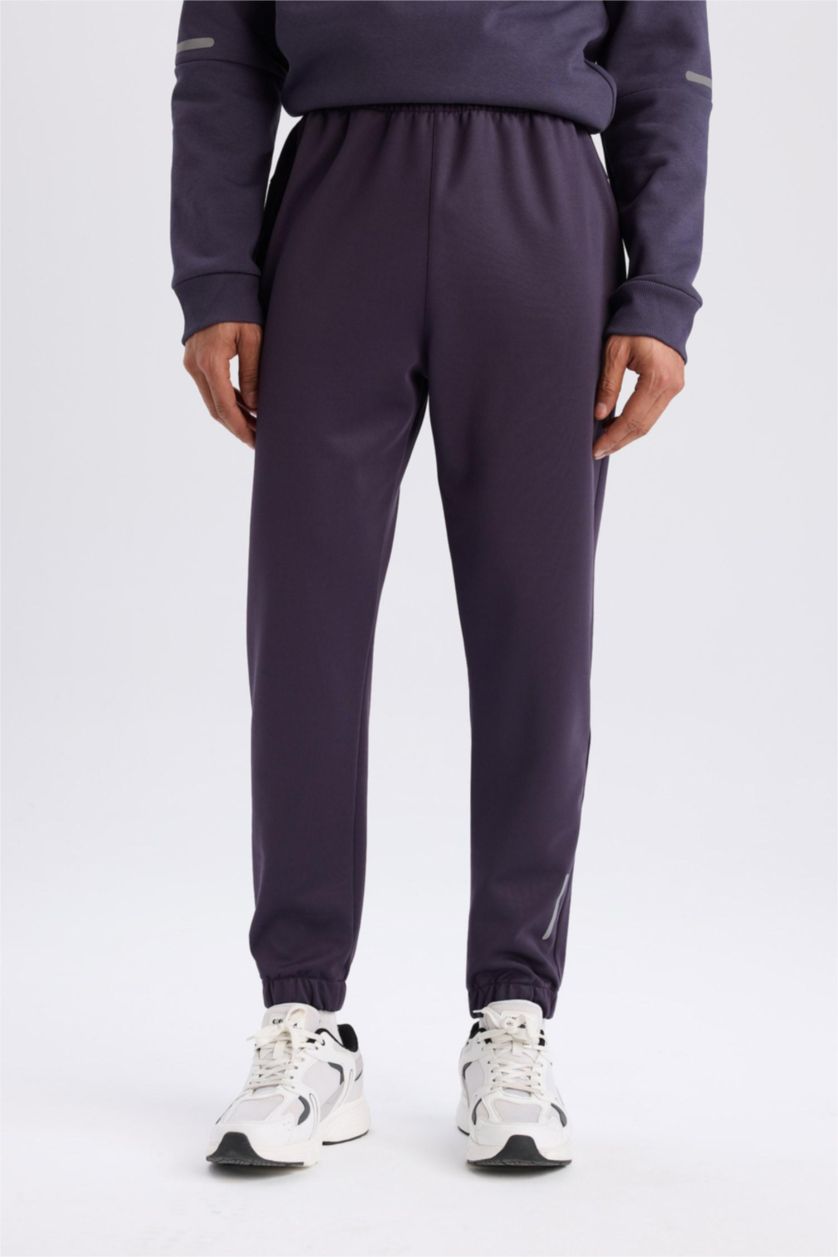 Erkek Koyu Mor Sporcu Jogger Eşofman Altı Standart Fit Basic Düz Cepli Beli Paçası Lastikli