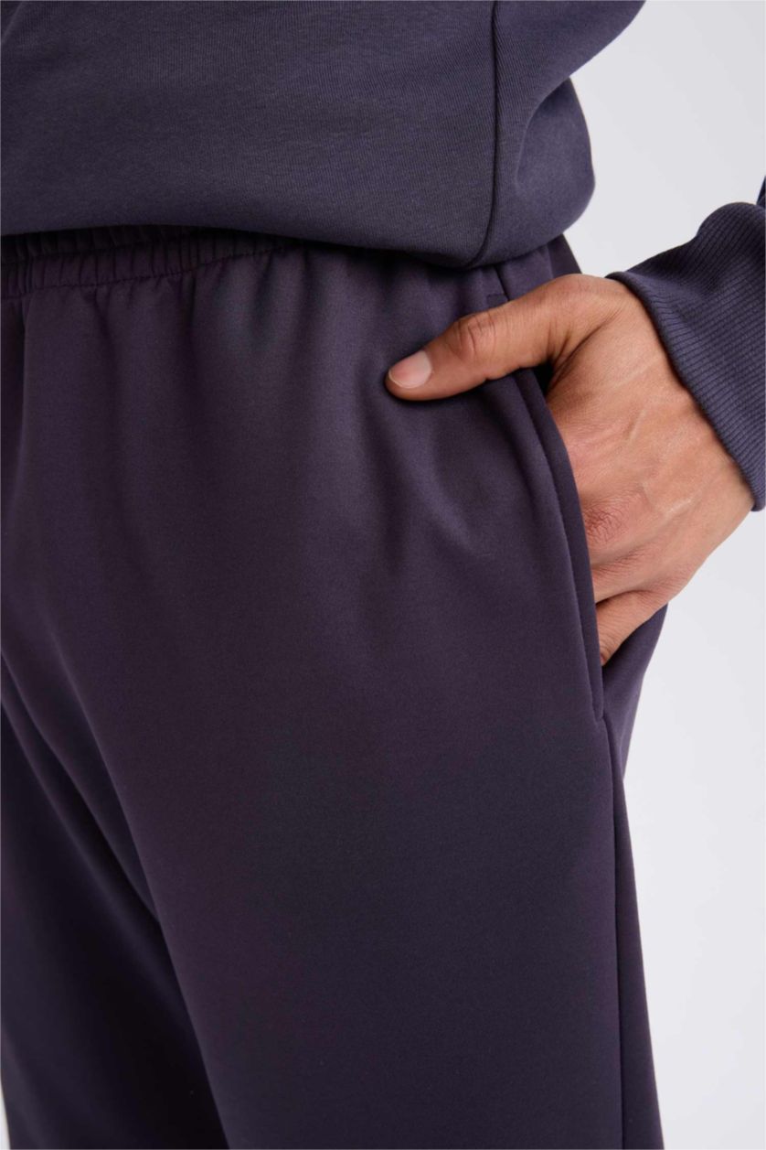 Erkek Koyu Mor Sporcu Jogger Eşofman Altı Standart Fit Basic Düz Cepli Beli Paçası Lastikli
