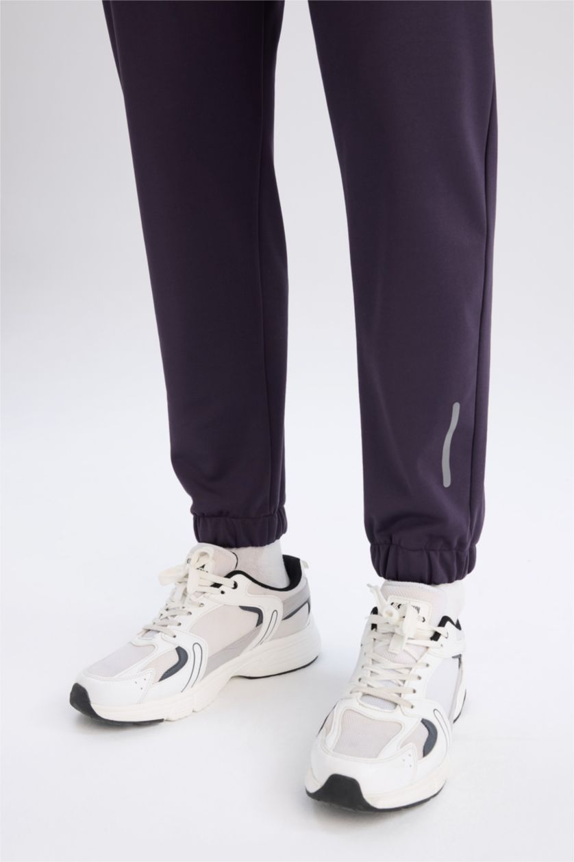 Erkek Koyu Mor Sporcu Jogger Eşofman Altı Standart Fit Basic Düz Cepli Beli Paçası Lastikli