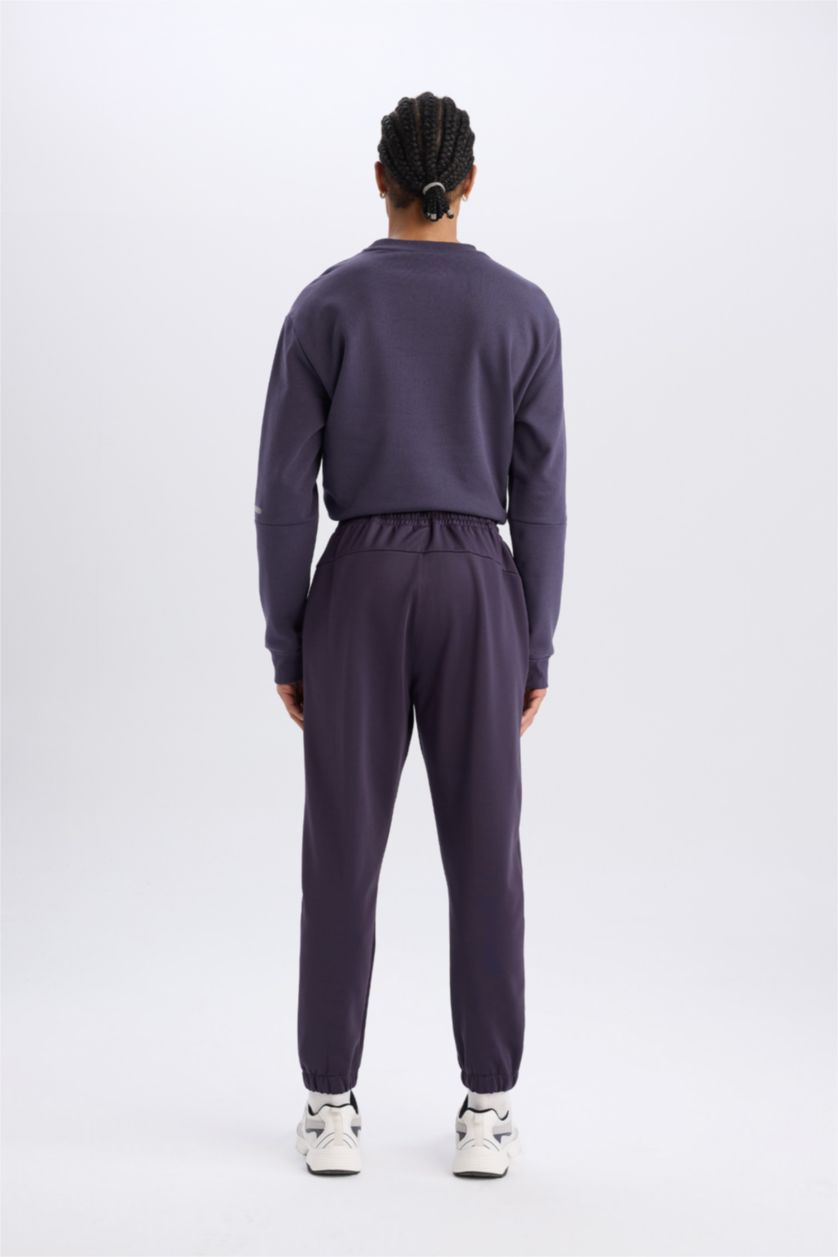 Erkek Koyu Mor Sporcu Jogger Eşofman Altı Standart Fit Basic Düz Cepli Beli Paçası Lastikli