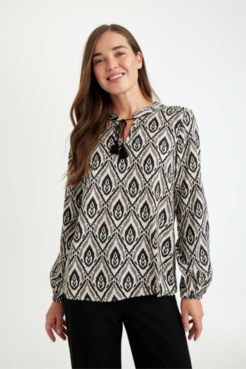 Әйелдерге экру қалыпты пішім с мойын Ұзын Жеңді Блуза