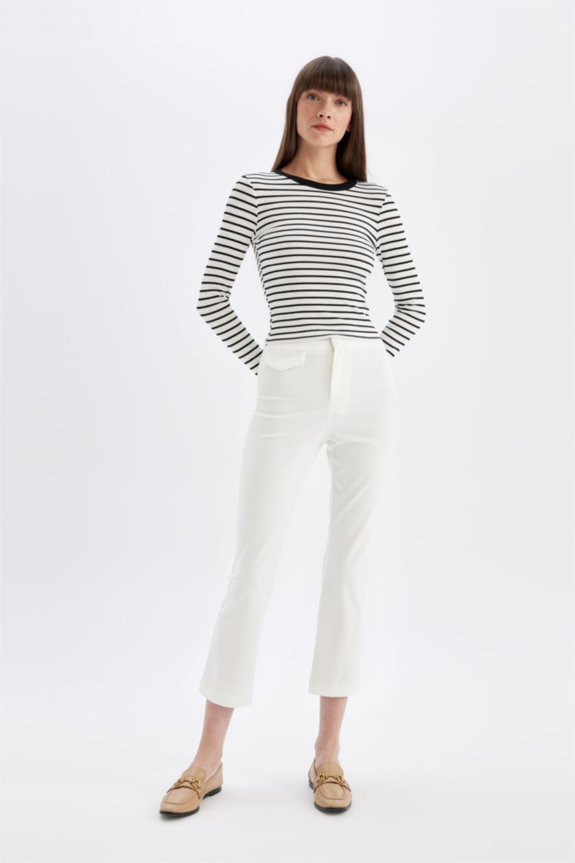 Kadın Siyah Slim Fit Dar Kesim Çizgili Uzun Kollu Tişört