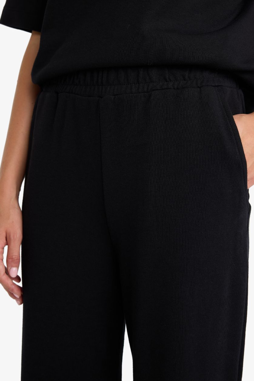 FEMME Noir Pantalon de survêtement basique large à taille élastique avec poches