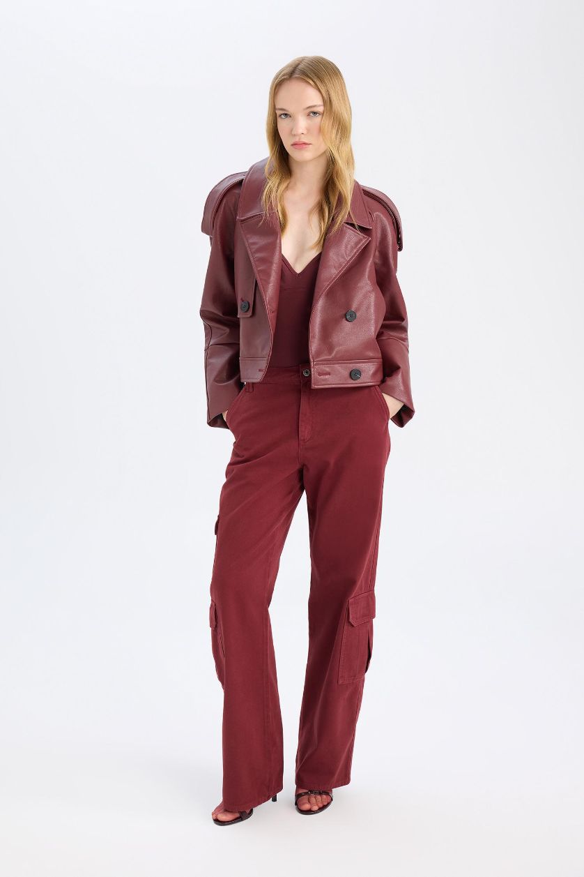 FEMME Marron Pantalon Cargo droit à taille normale