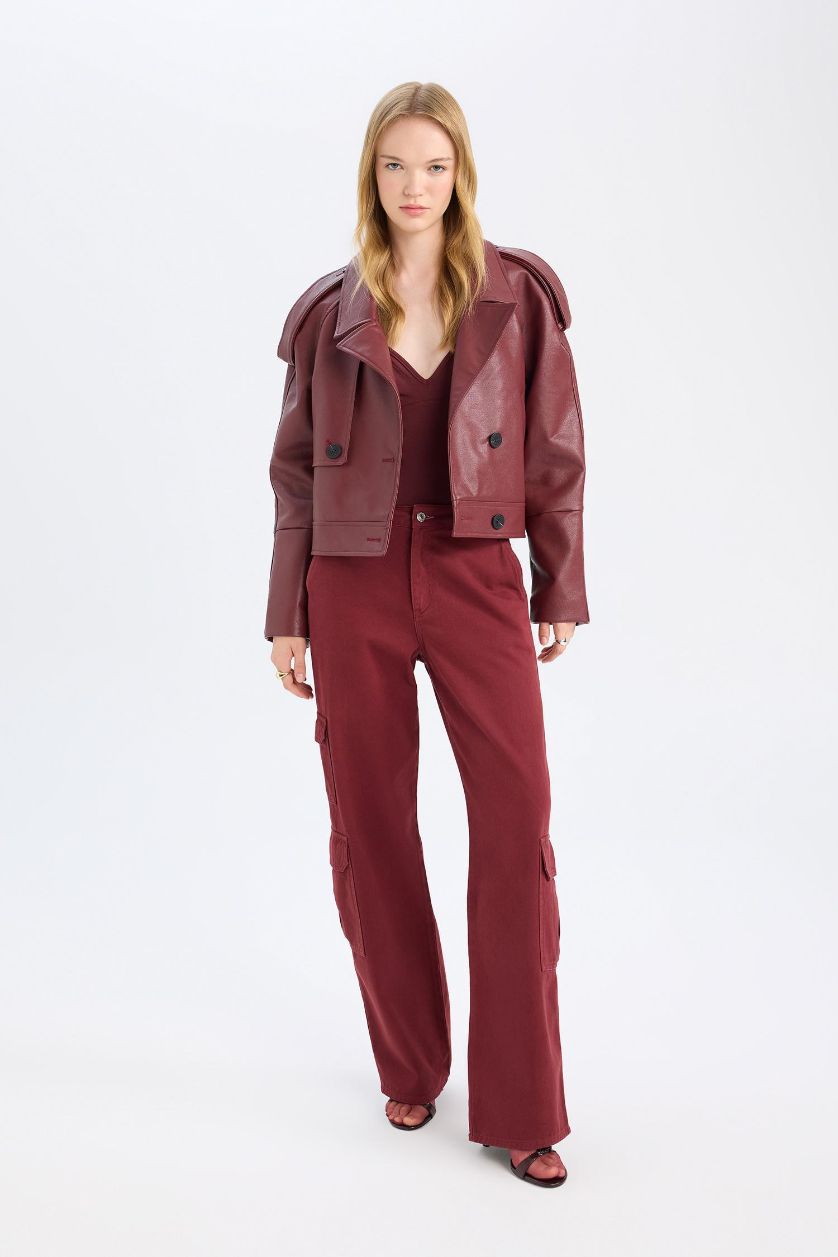 FEMME Marron Pantalon Cargo droit à taille normale