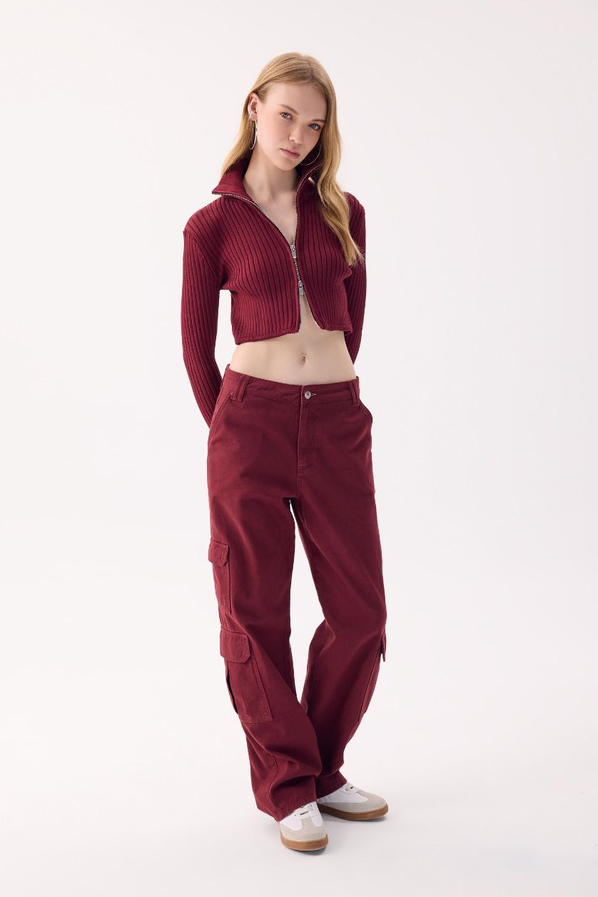 FEMME Marron Pantalon Cargo droit à taille normale