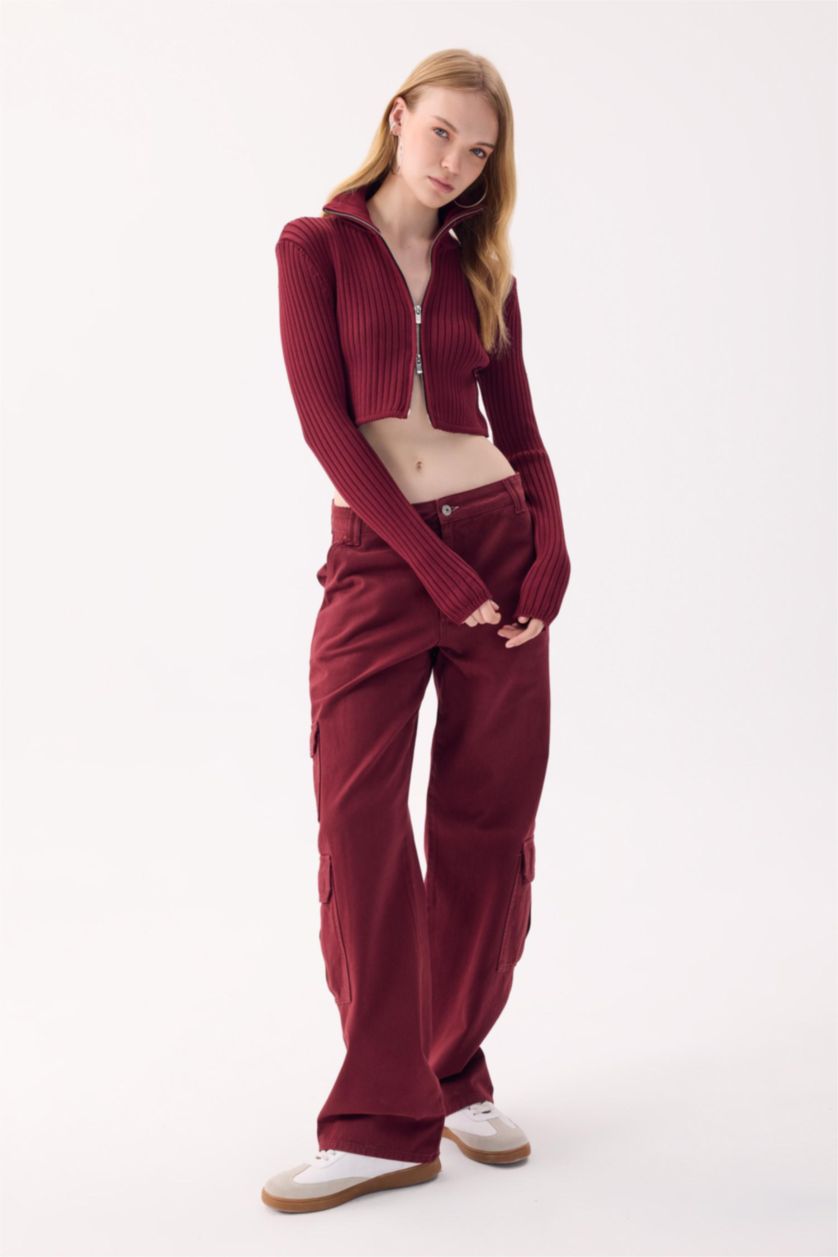 FEMME Marron Pantalon Cargo droit à taille normale