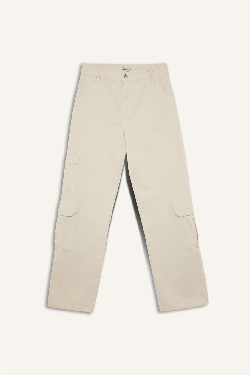 نساء بيج فاتح بنطلون كارجو جبردين بخصر عادي