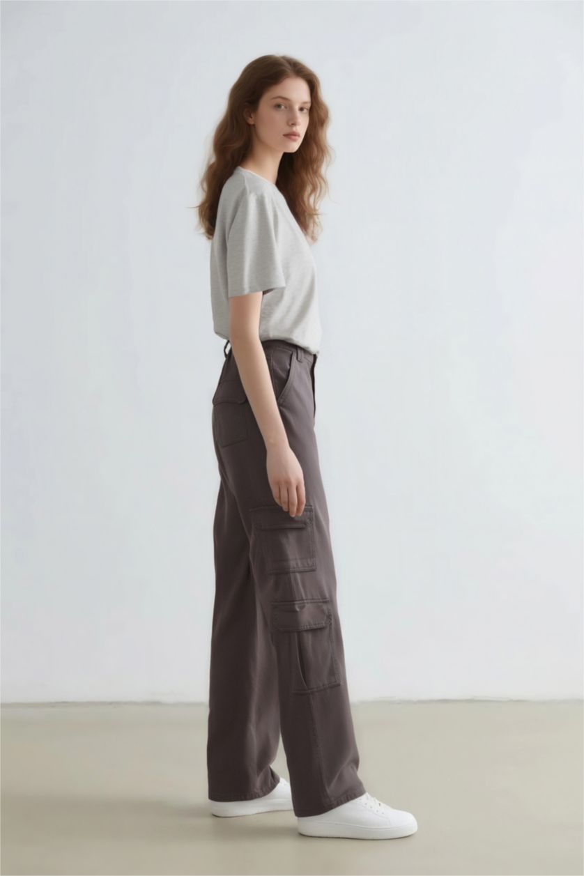 WOMAN Dark Grey Straight Fit Normal Waist Cargo Pants