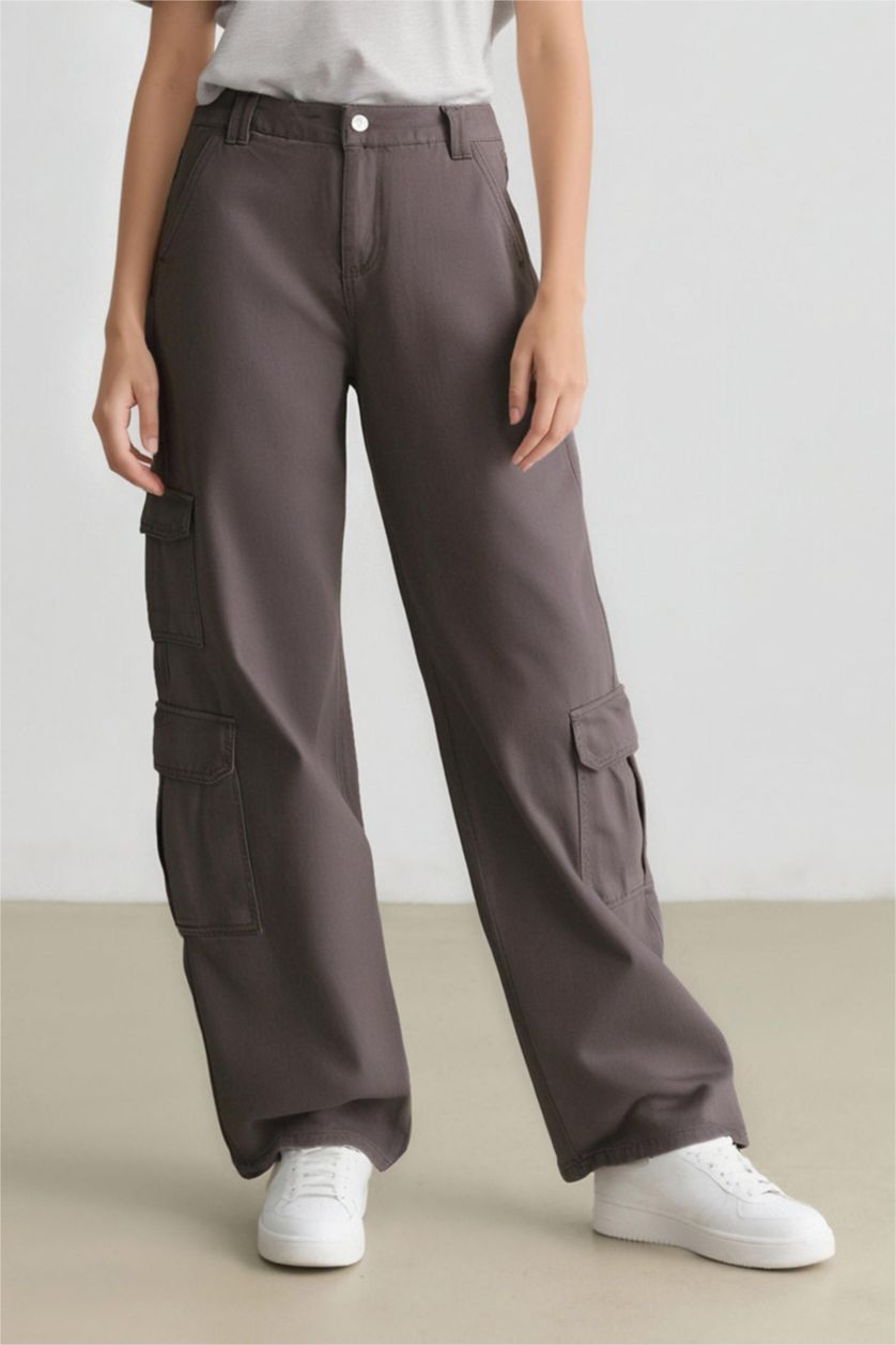 WOMAN Dark Grey Straight Fit Normal Waist Cargo Pants