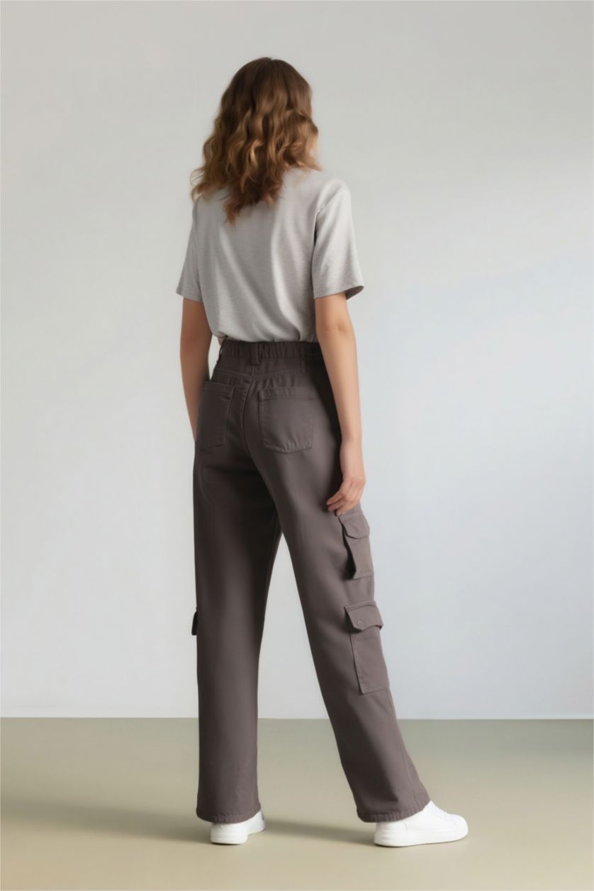 WOMAN Dark Grey Straight Fit Normal Waist Cargo Pants