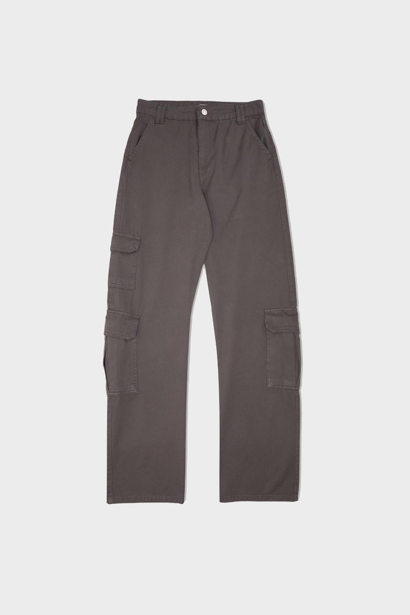 WOMAN Dark Grey Straight Fit Normal Waist Cargo Pants