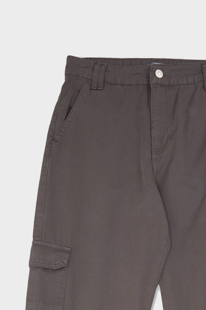 WOMAN Dark Grey Straight Fit Normal Waist Cargo Pants