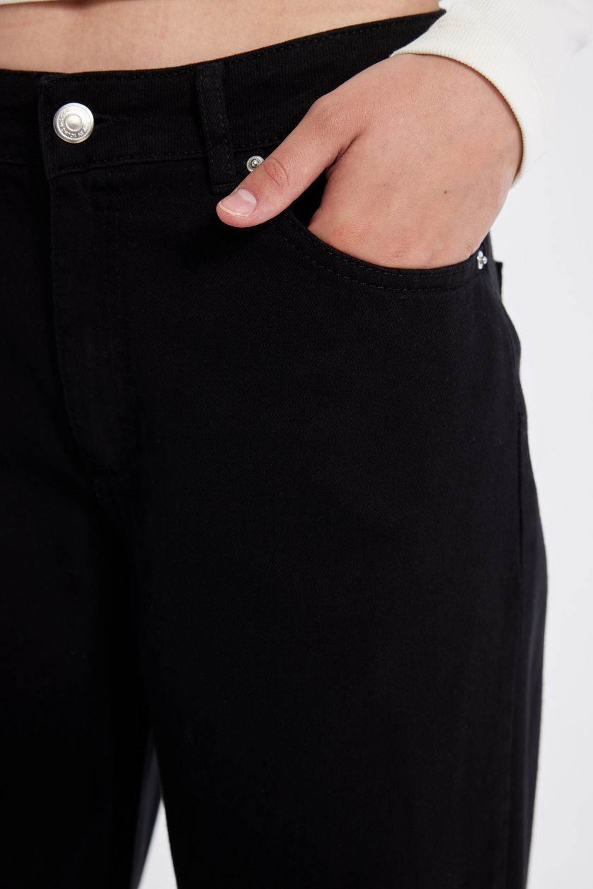 Kadın Siyah Normal Bel Wıde Leg Pantolon
