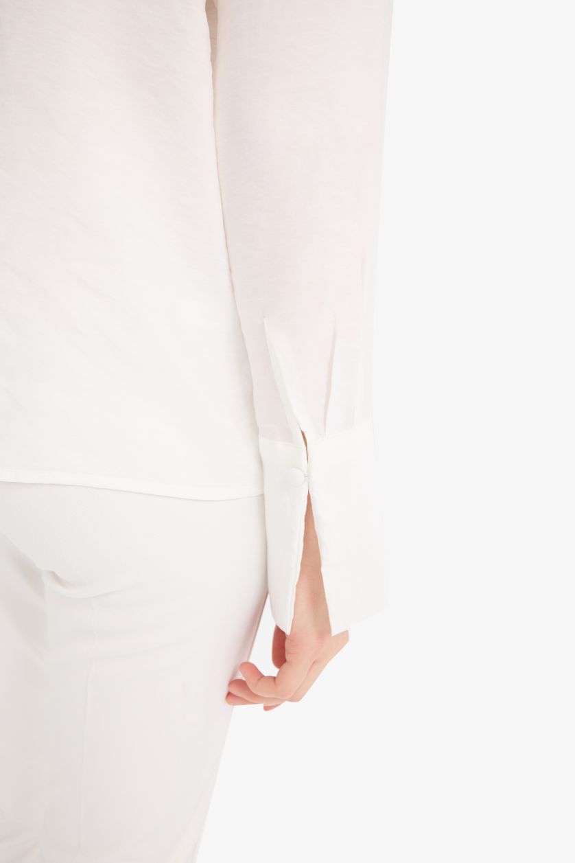 WOMAN Ecru Regular Fit Round Collar modal Long Sleeve Shirt