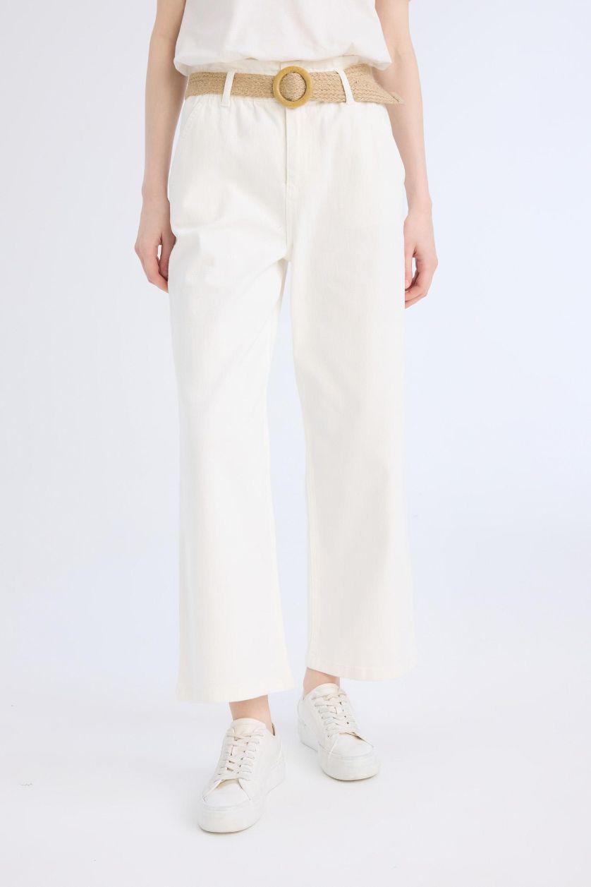 WOMAN Ecru Paperbag High Waist Double Leg Gabardine Trousers