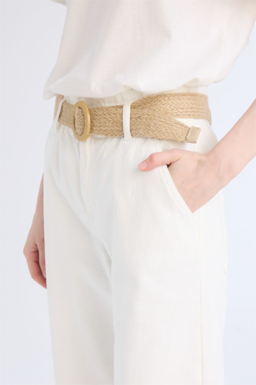 WOMAN Ecru Paperbag High Waist Double Leg Gabardine Trousers