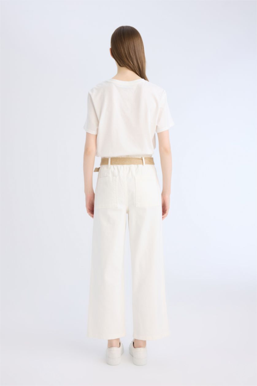 WOMAN Ecru Paperbag High Waist Double Leg Gabardine Trousers