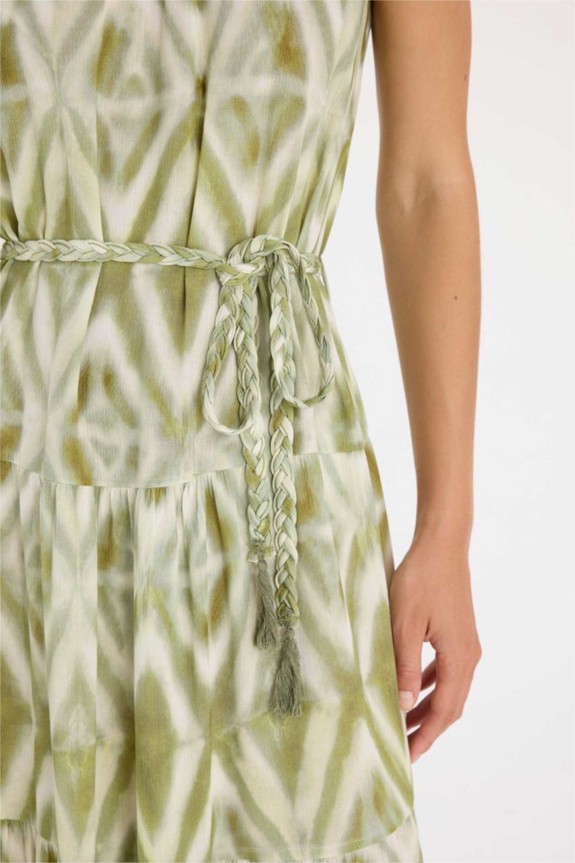 Woman Mint A Cut Halter Neck Printed Crinkle Sleeveless Maxi Dress