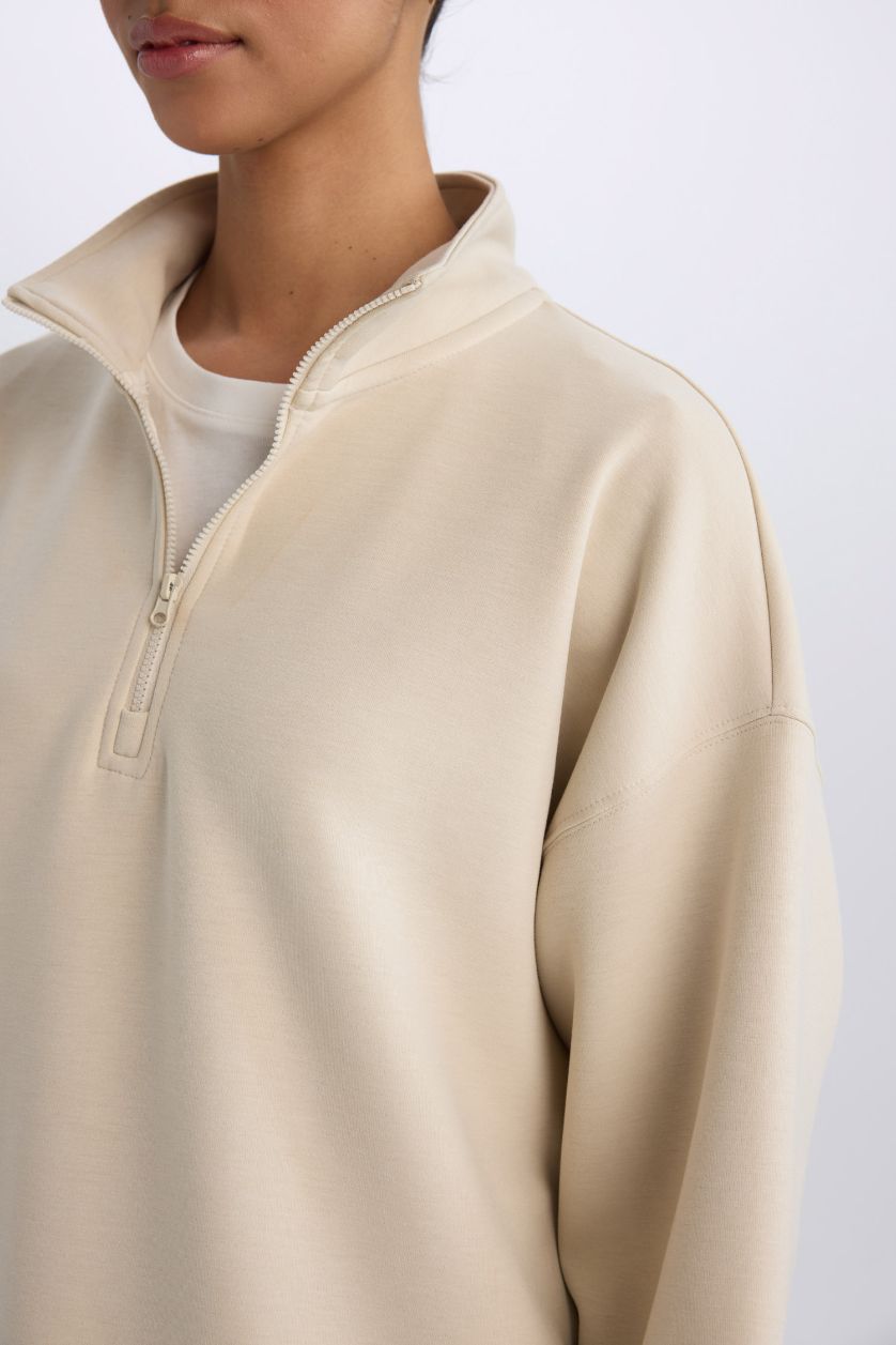 WOMAN Sand DeFactoFit Oversize Fit Stand Collar Sports Sweatshirt