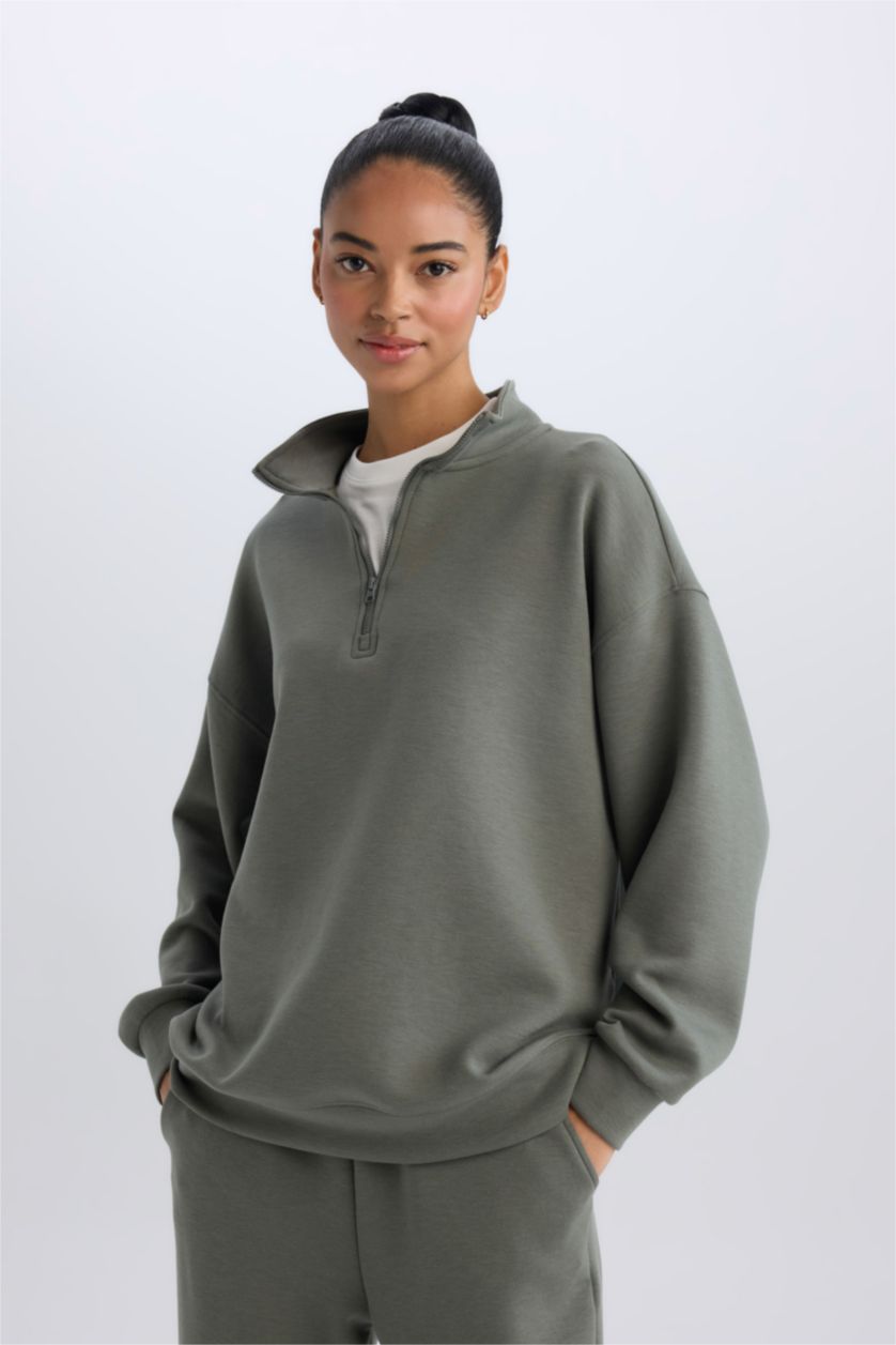 Kadın Haki Oversıze Sweatshirt