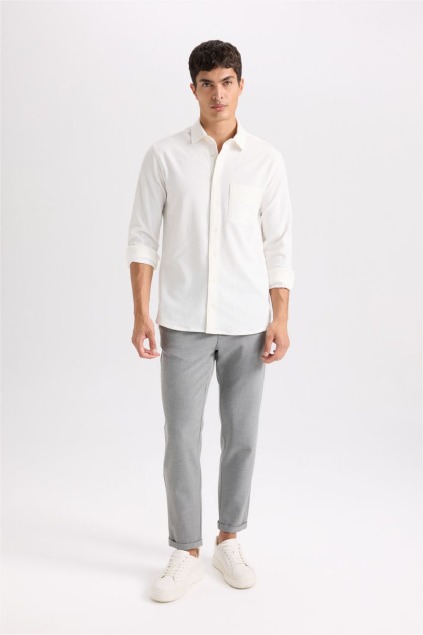 Erkek Gri Melanj Jogger Kumaş Pantolon Krinkıl Dar Paça Cepli