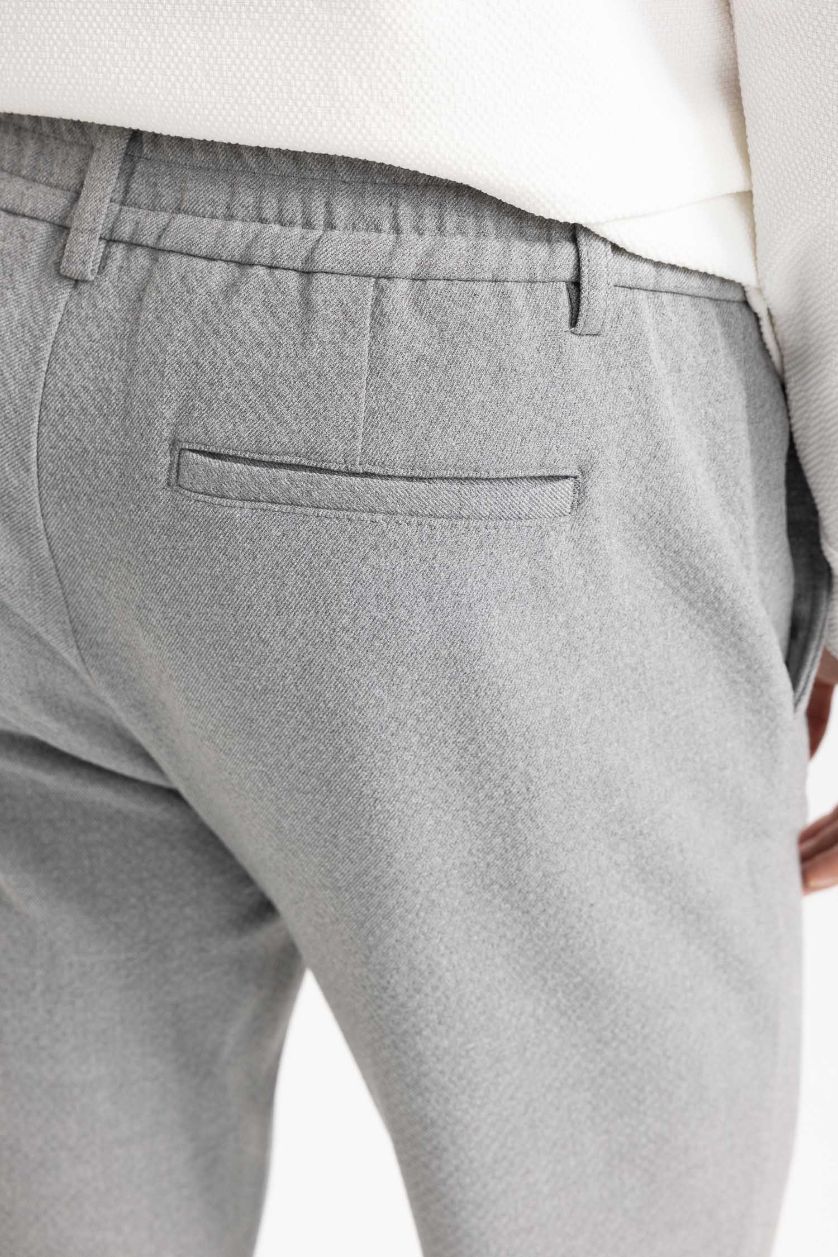 Erkek Gri Melanj Jogger Kumaş Pantolon Krinkıl Dar Paça Cepli