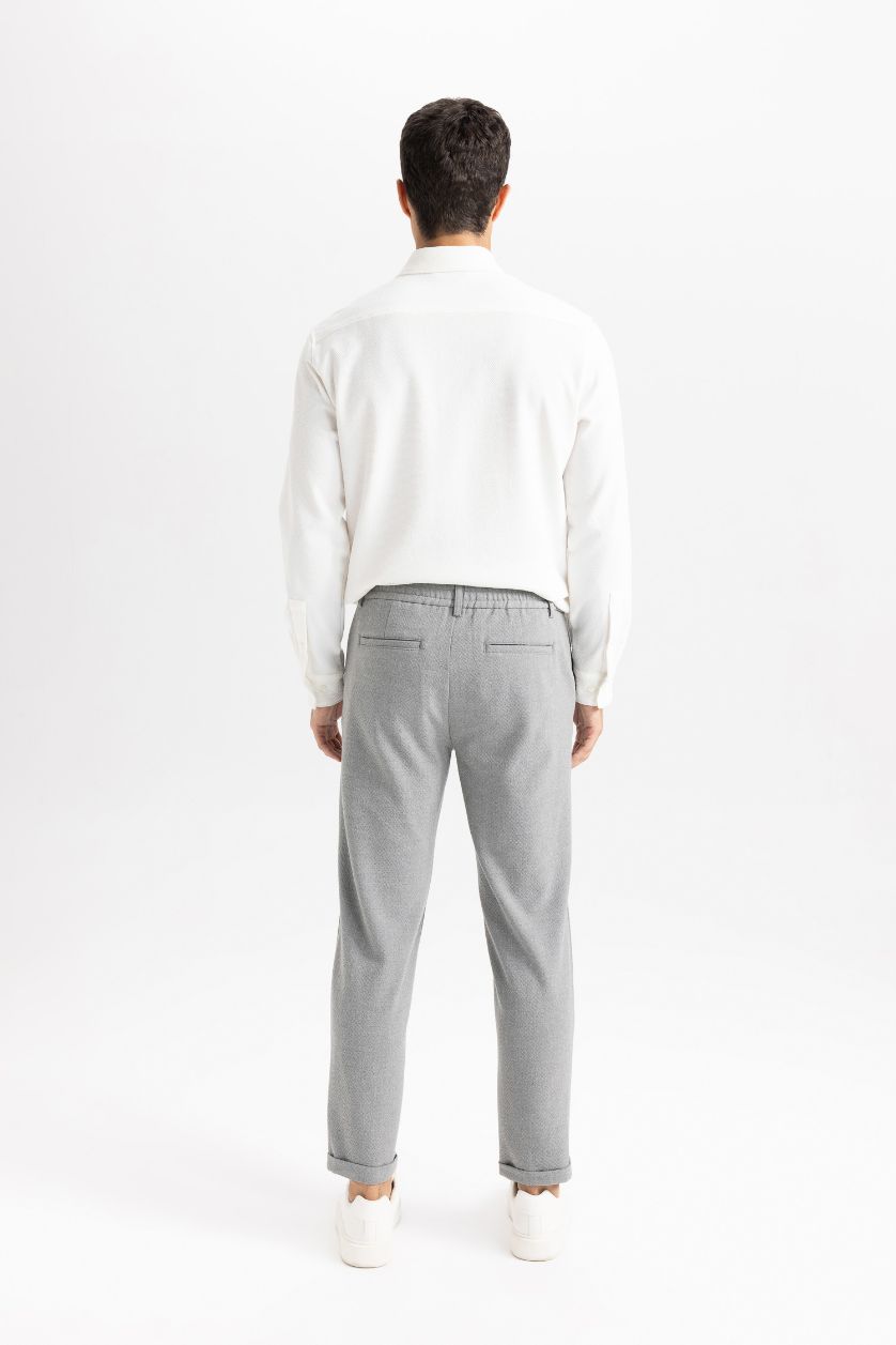 Erkek Gri Melanj Jogger Kumaş Pantolon Krinkıl Dar Paça Cepli