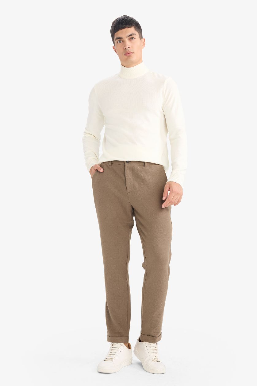 HOMME Kaki Pantalon en tissu froissé Coupe droite