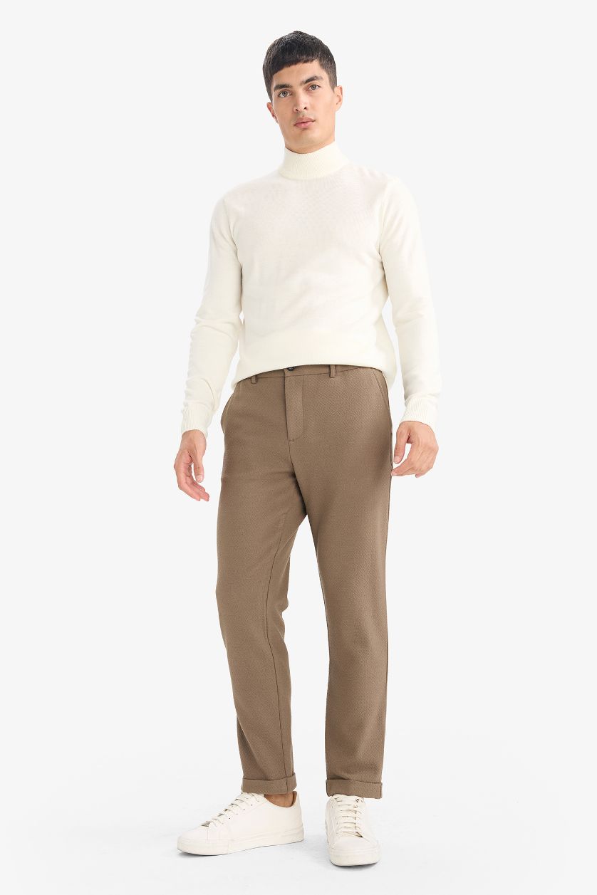 HOMME Kaki Pantalon en tissu froissé Coupe droite