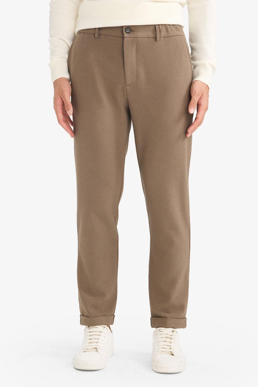 HOMME Kaki Pantalon en tissu froissé Coupe droite